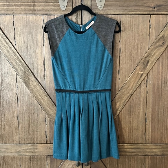 Rebecca Taylor Work Hard Play Hard Mini Pleated Skirt Dress Teal/Gray Size 4 EUC - Picture 5 of 10